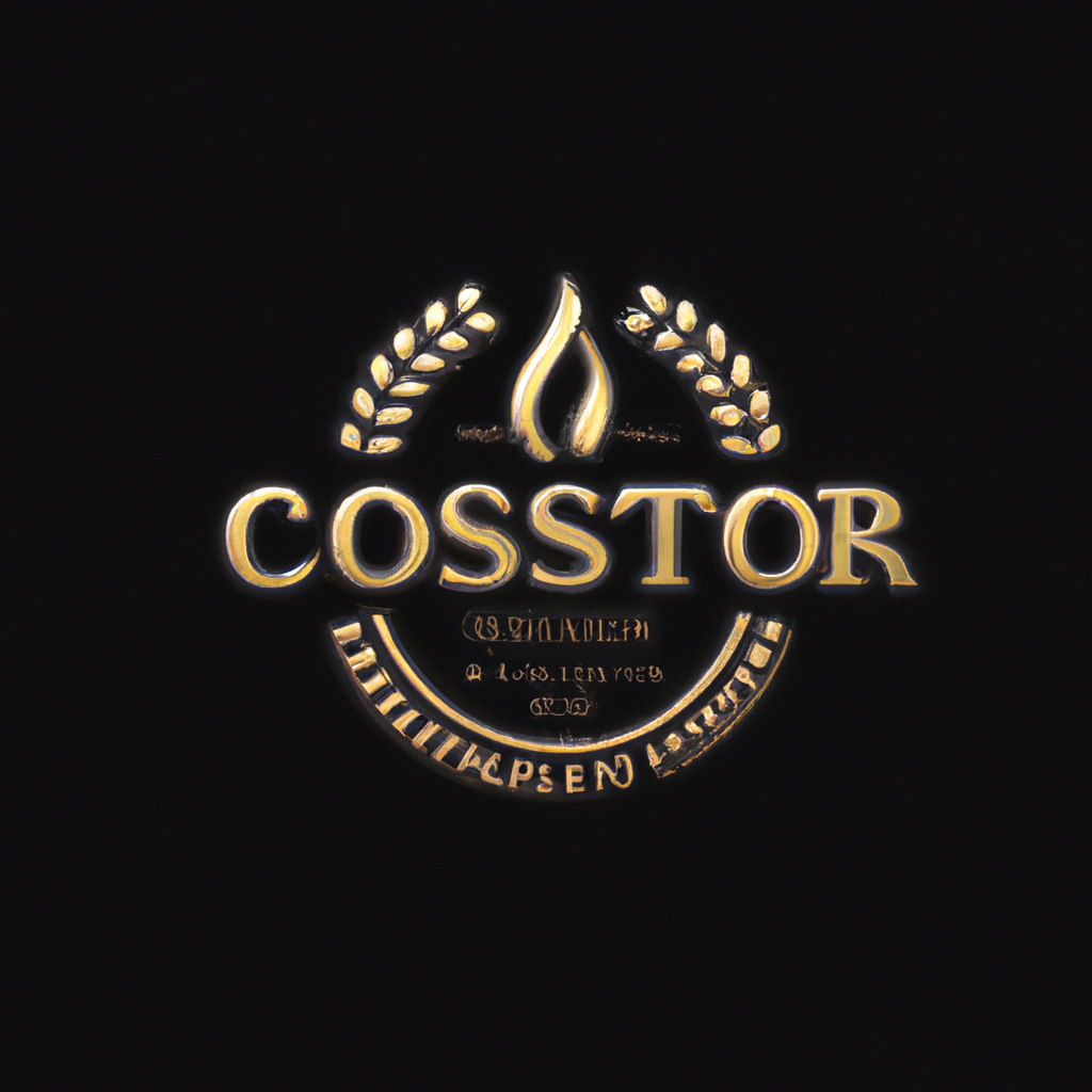 Restora Courses — monoline gold emblem on charcoal background, ultra-detailed brand logo